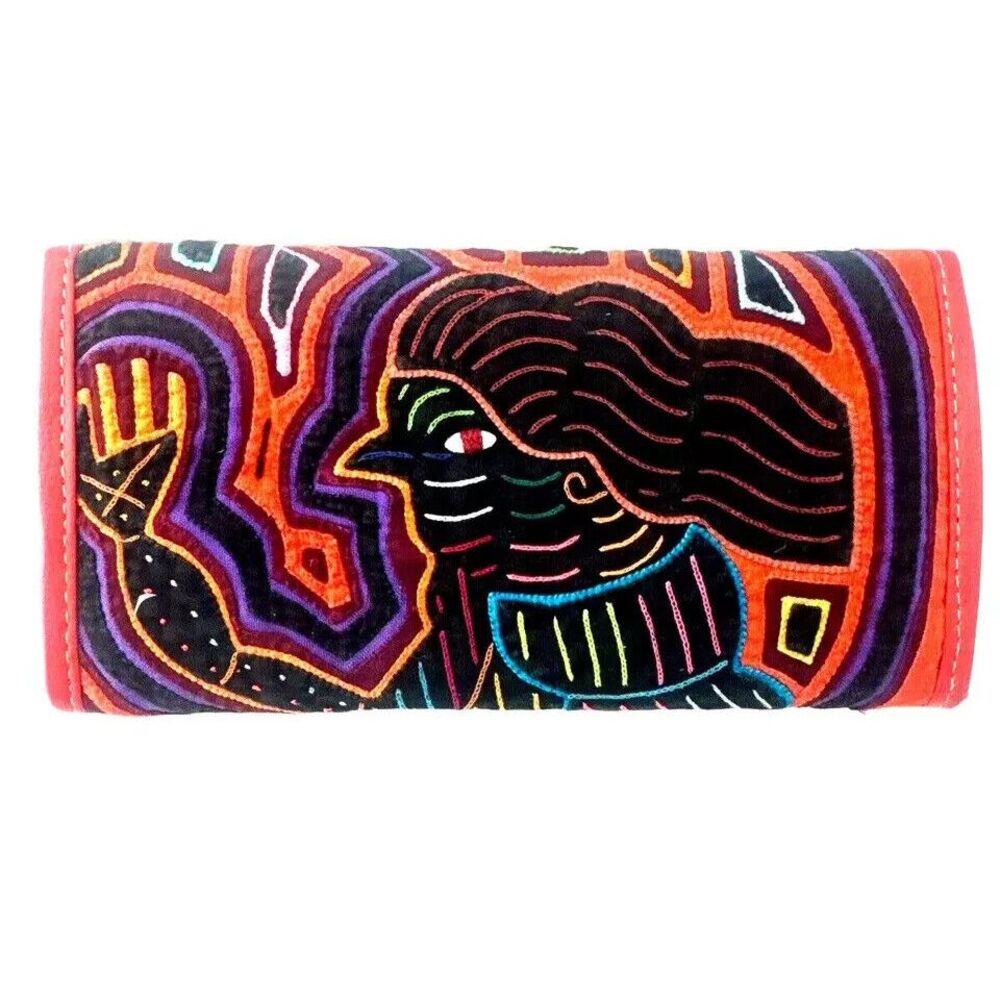 Unique‎ Artisan Handmade Mola Wallet Large - Arte Kuna Colombia 100% Leather - Picture 2 of 5